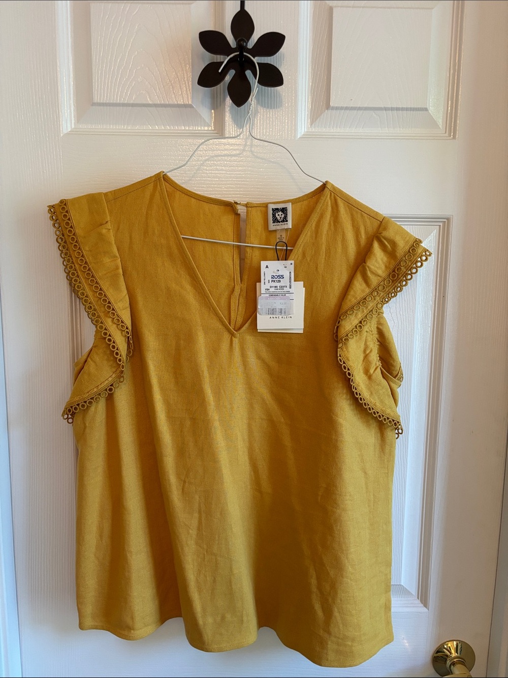 Anne Klein Mustard Yellow Ruffle Sleeve Pullover Top Medium NWT